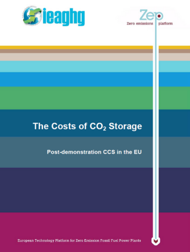 Cover of the report on the costs of CO2 storage